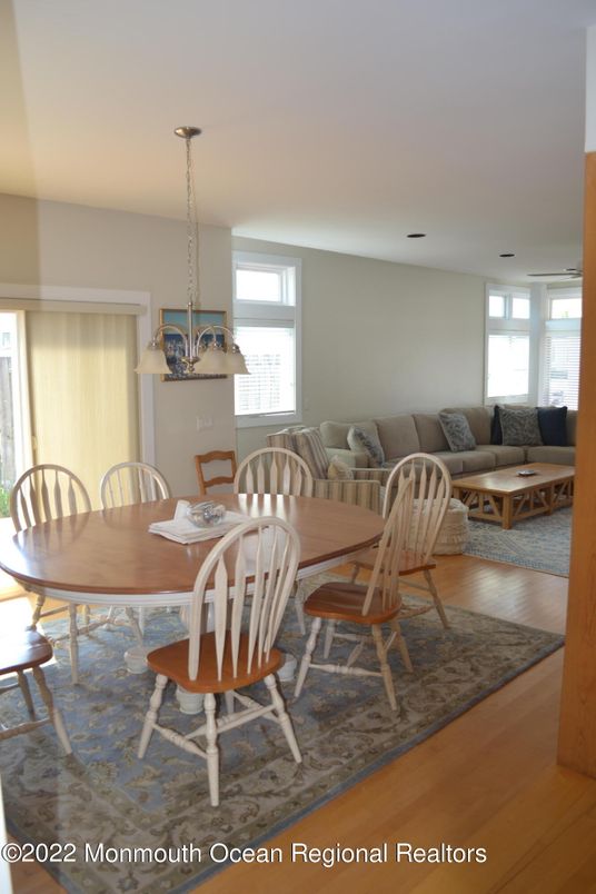 Dining room, Interior, Living room, Pendant Lights, Wood Texture Flooring