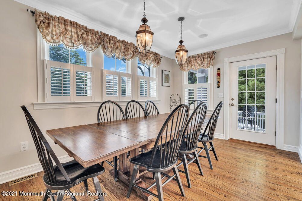 Dining room, Interior, Pendant Lights, Wood Texture Flooring