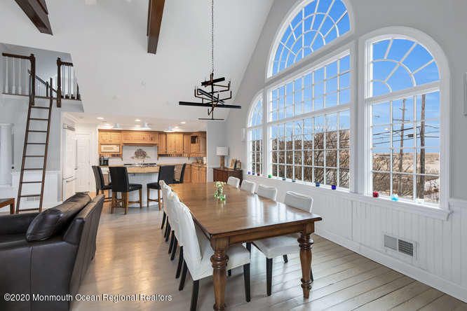 Dining room, Interior, Kitchen, Pendant Lights, Recessed Lighting, Wooden Beams, Wood Texture Flooring