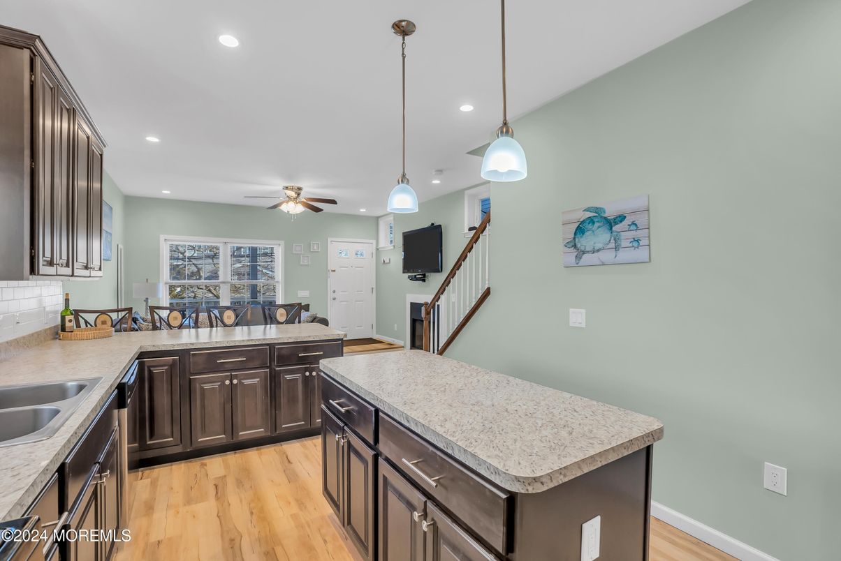 Interior, Kitchen, Pendant Lights, Recessed Lighting, Wood Texture Flooring