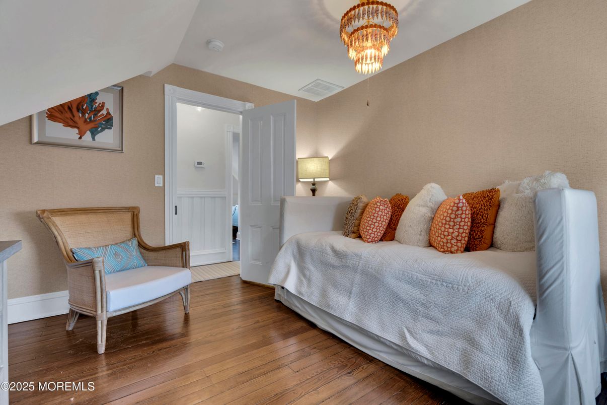 Bedroom, Chandelier, Interior, Wood Texture Flooring