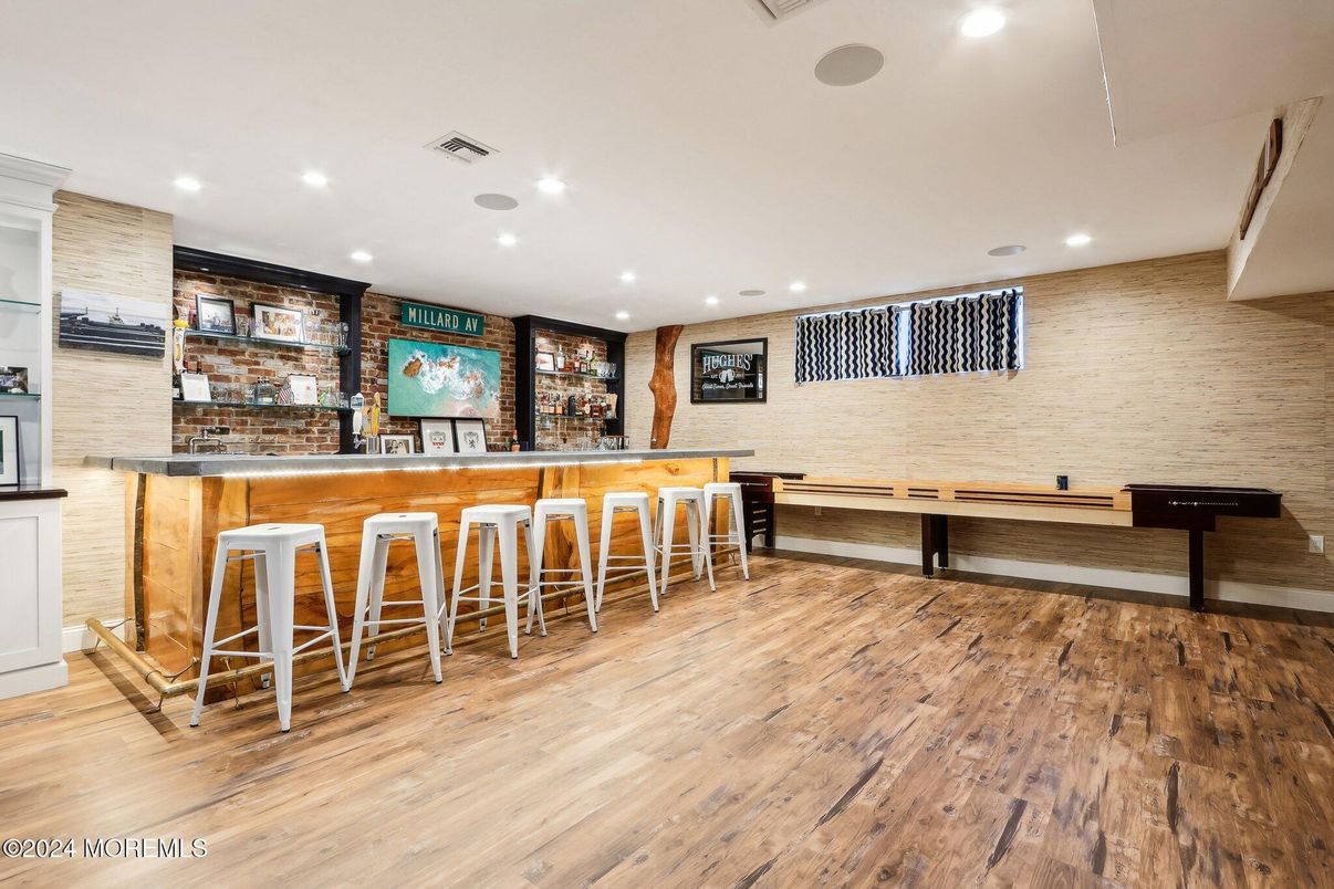 Interior, Recessed Lighting, Stone Walls, Wood Texture Flooring