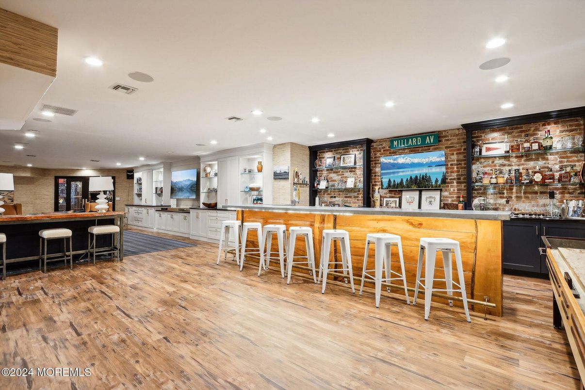 Interior, Recessed Lighting, Stone Walls, Wood Texture Flooring