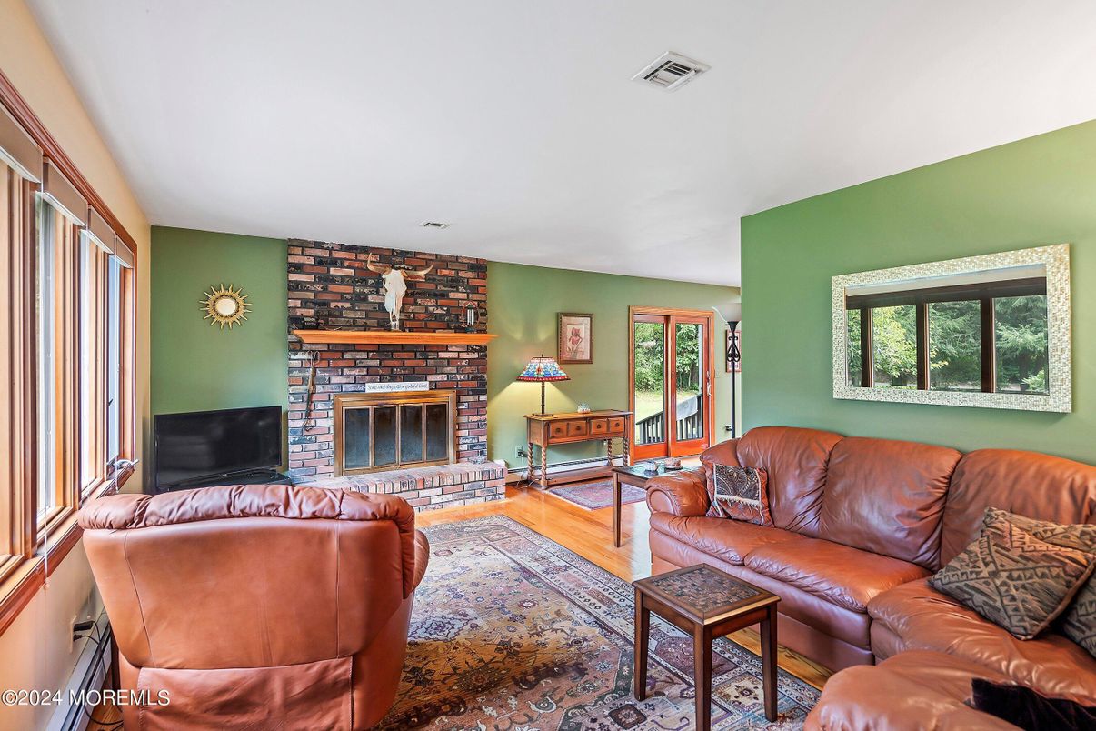 Fireplace, Interior, Living room, Stone Walls, Wood Texture Flooring