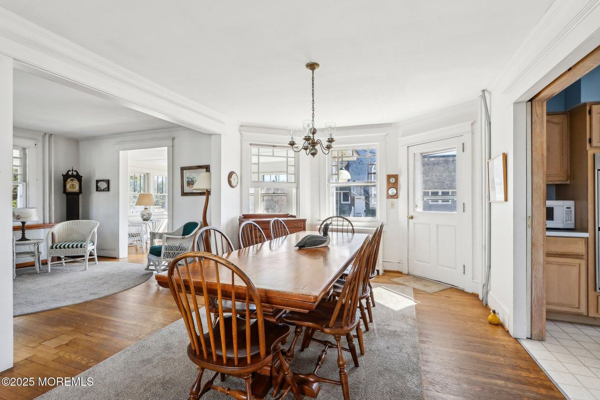 Dining room, Interior, Pendant Lights, Wood Texture Flooring