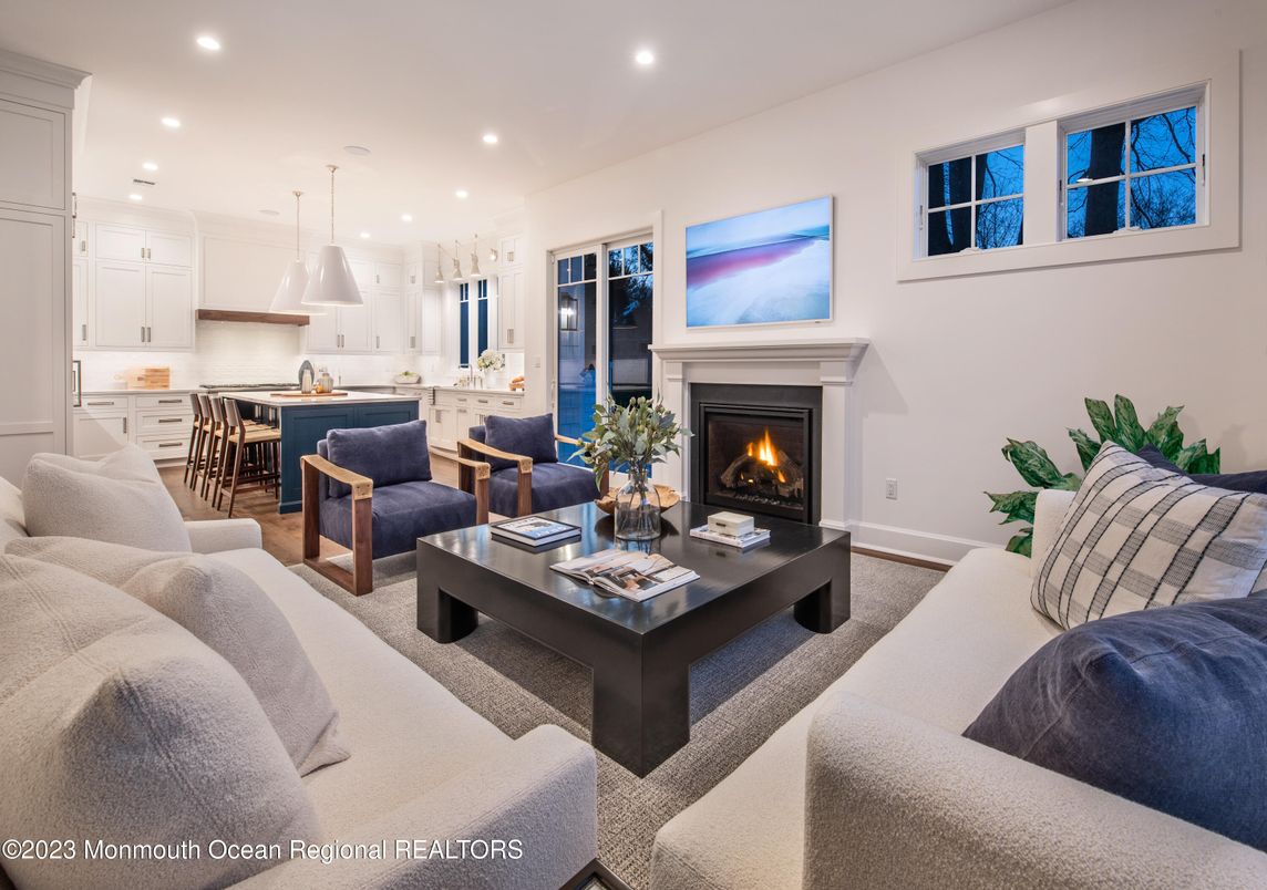 Dining room, Fireplace, Interior, Kitchen, Living room, Pendant Lights, Recessed Lighting