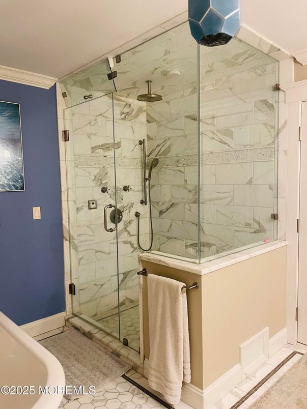 Bathroom, Glass Shower, Interior, Marble Walls
