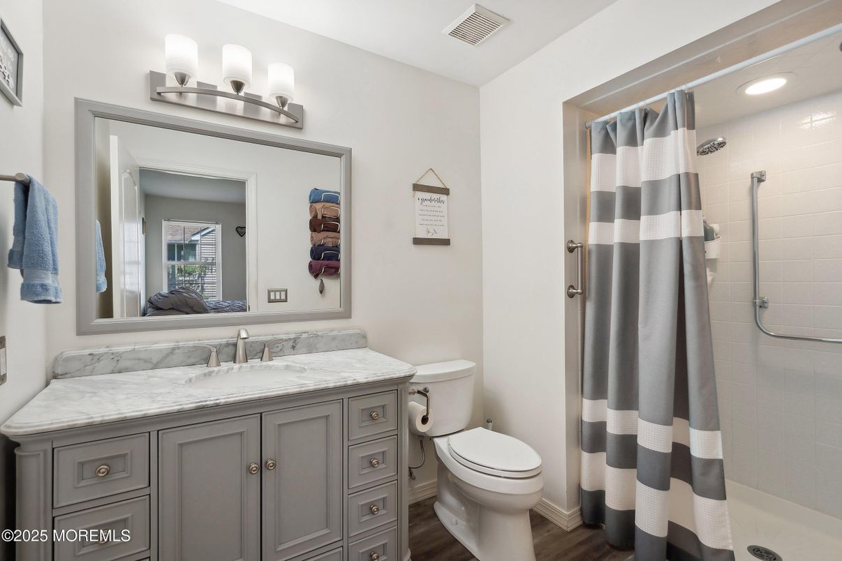 Bathroom, Interior, Recessed Lighting, Wood Texture Flooring