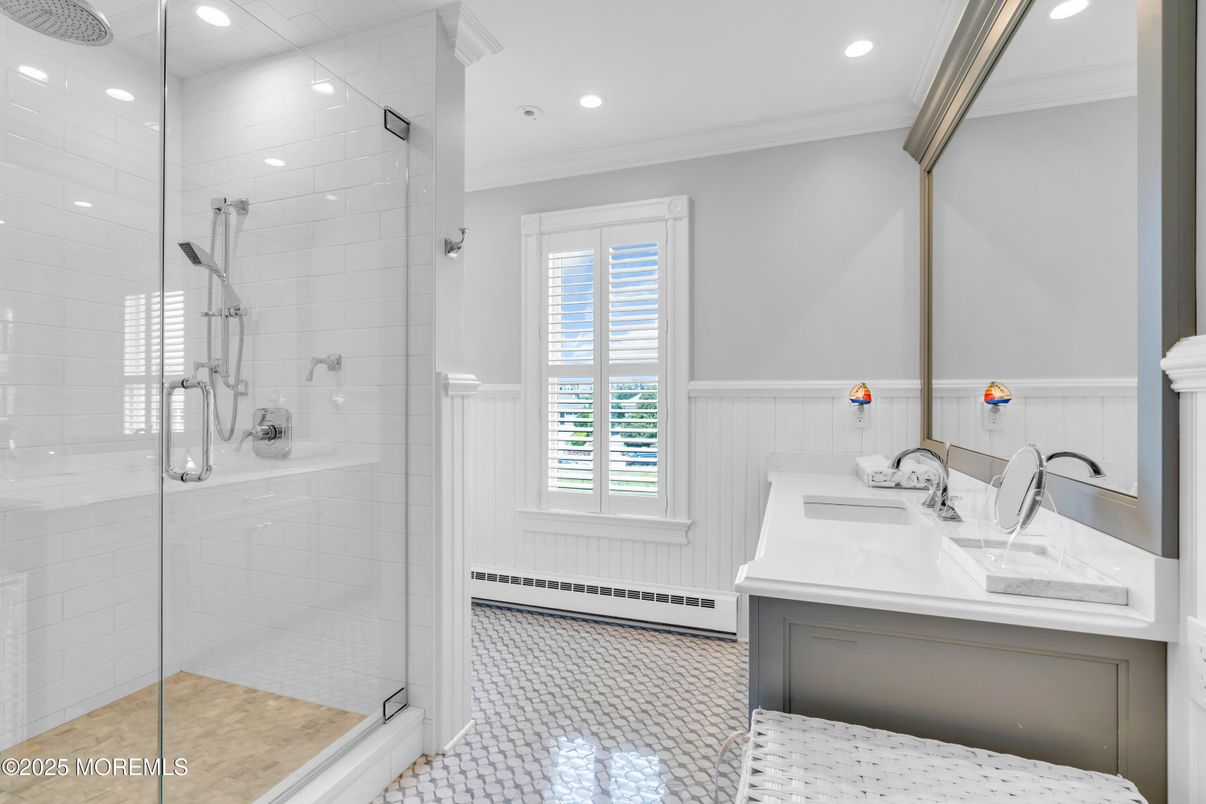 Bathroom, Dual Sink Vanities, Glass Shower, Interior, Recessed Lighting