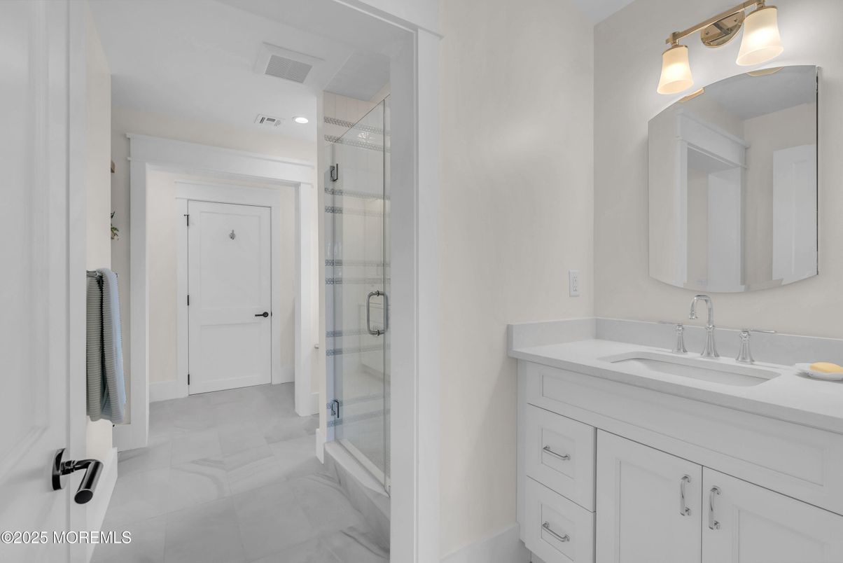 Bathroom, Dual Sink Vanities, Glass Shower, Interior, Recessed Lighting