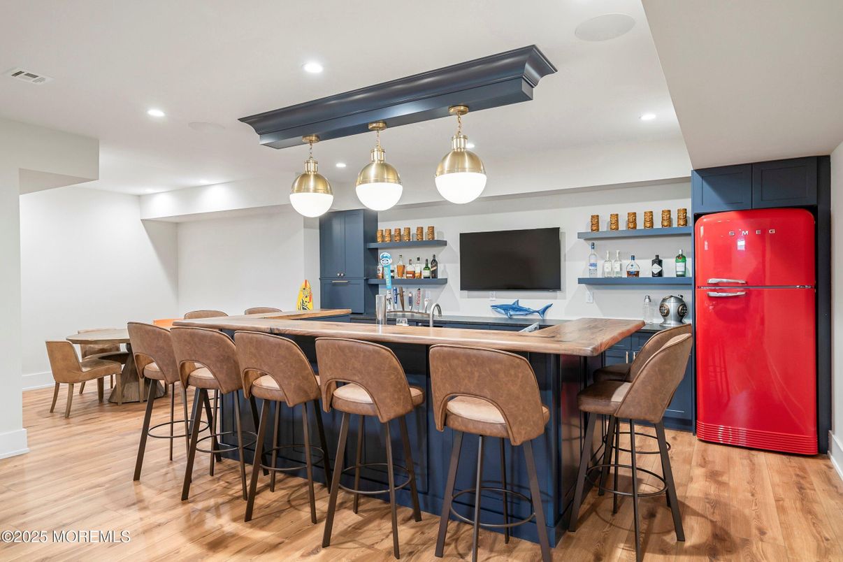 Dining room, Interior, Pendant Lights, Recessed Lighting, Wood Texture Flooring