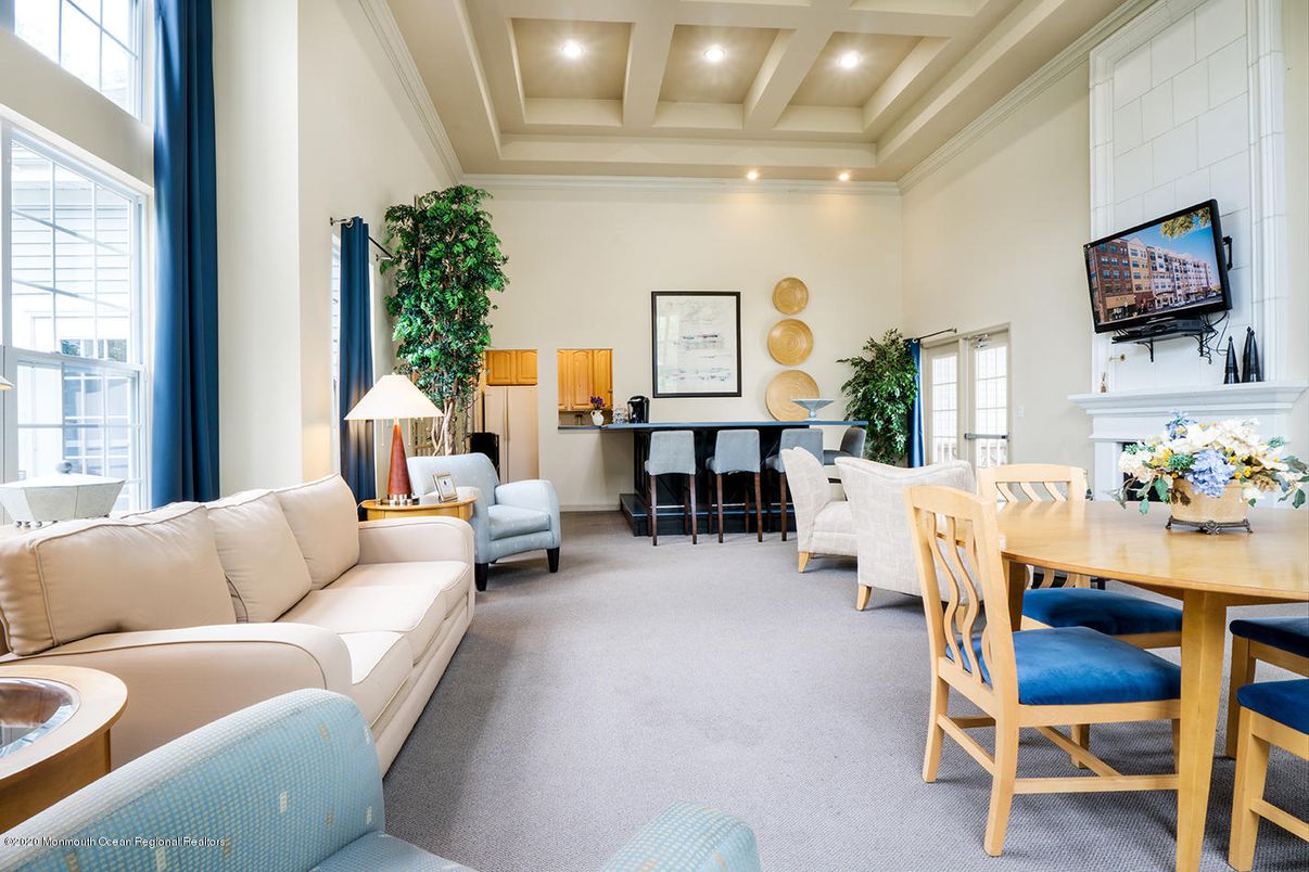 Dining room, Fireplace, Interior, Living room, Recessed Lighting