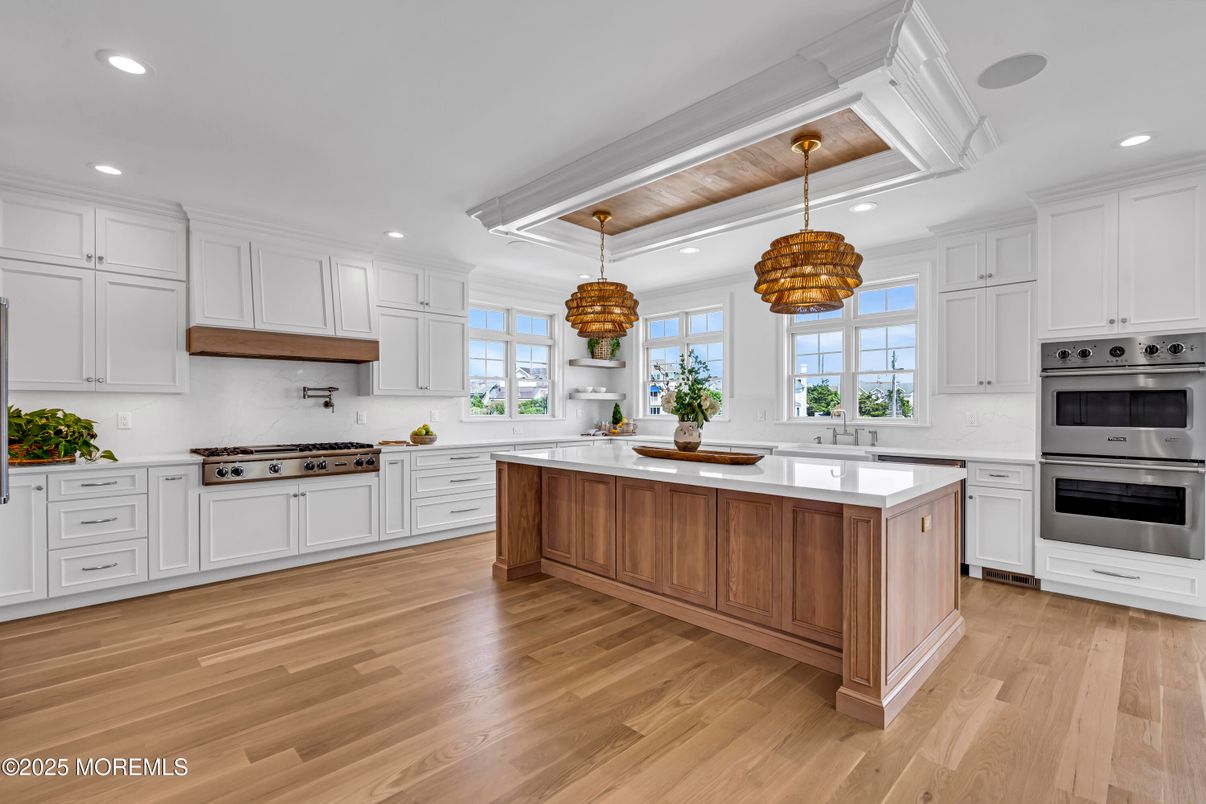 Interior, Kitchen, Pendant Lights, Recessed Lighting, Stainless Steel Appliances, Wooden Ceilings, Wood Texture Flooring