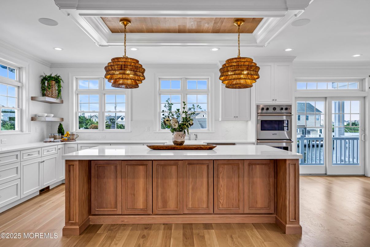 Chandelier, Interior, Kitchen, Pendant Lights, Recessed Lighting, Stainless Steel Appliances, Wood Texture Flooring