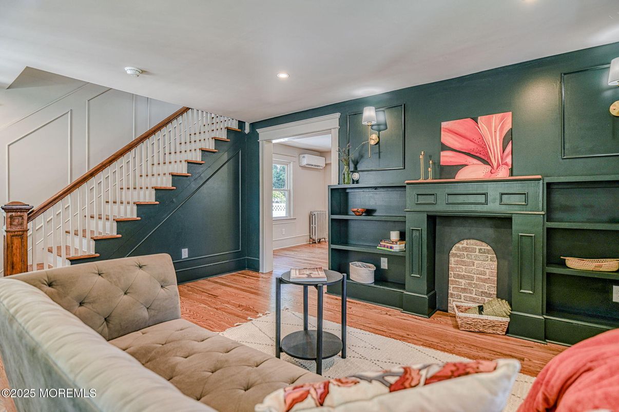 Fireplace, Interior, Recessed Lighting, Wood Texture Flooring