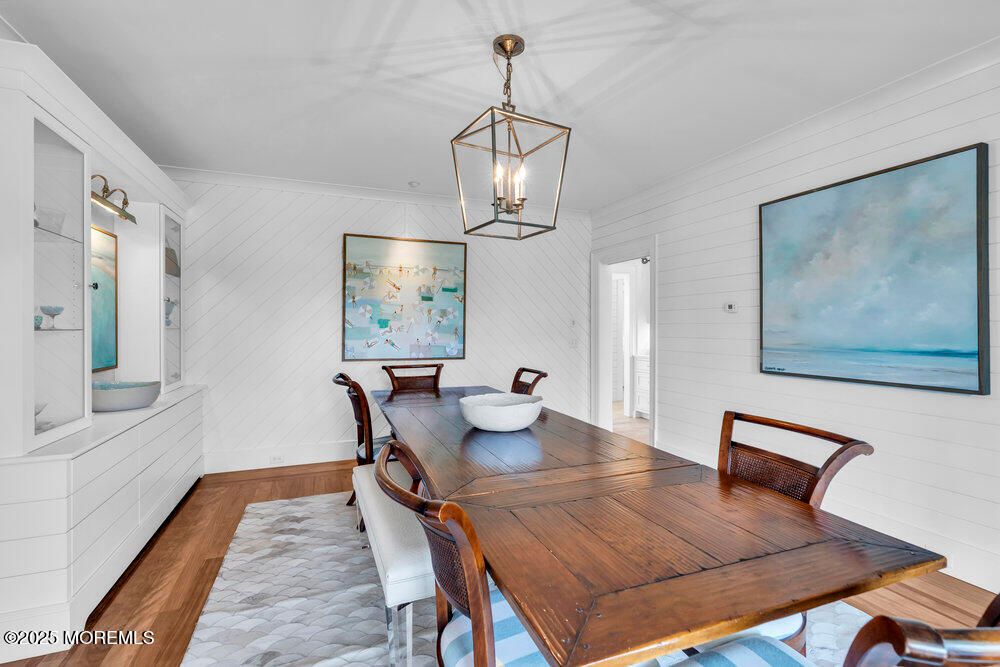 Dining room, Interior, Pendant Lights, Wood Texture Flooring