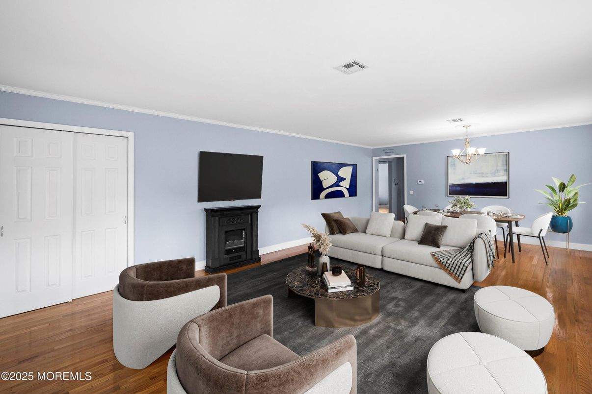 Chandelier, Dining room, Fireplace, Interior, Living room, Wood Texture Flooring