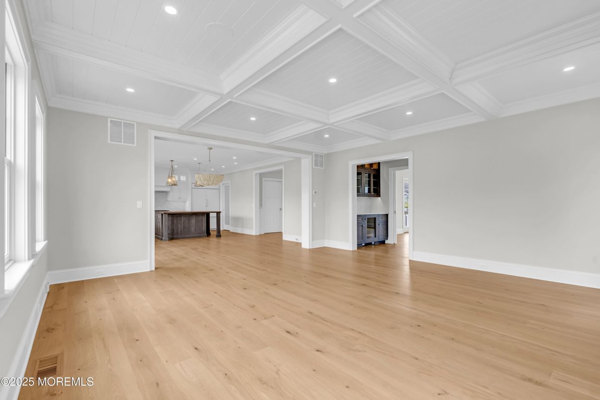 Empty room, Interior, Pendant Lights, Recessed Lighting, Wood Texture Flooring