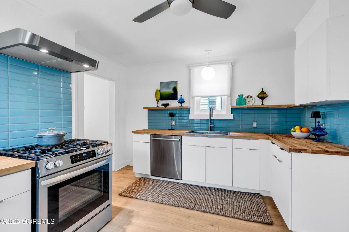 Interior, Kitchen, Pendant Lights, Stainless Steel Appliances, Wood Texture Flooring