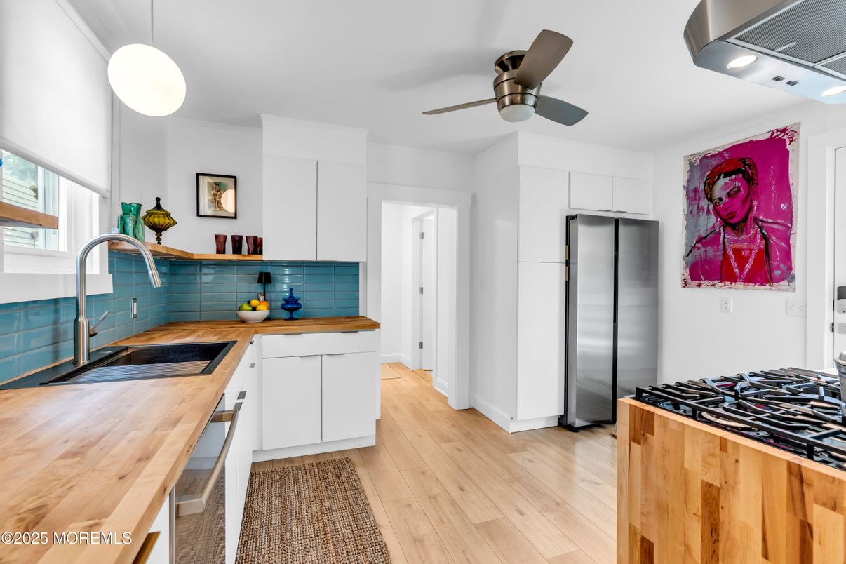 Interior, Kitchen, Pendant Lights, Stainless Steel Appliances, Wood Texture Flooring