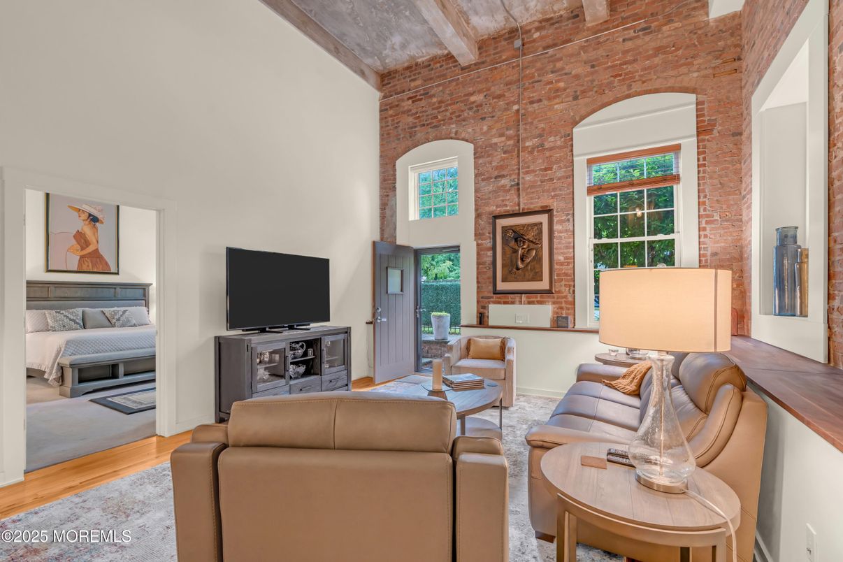 Interior, Living room, Stone Walls, Wood Texture Flooring