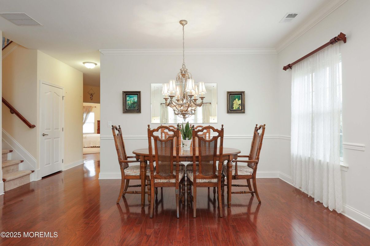 Chandelier, Dining room, Interior, Wood Texture Flooring