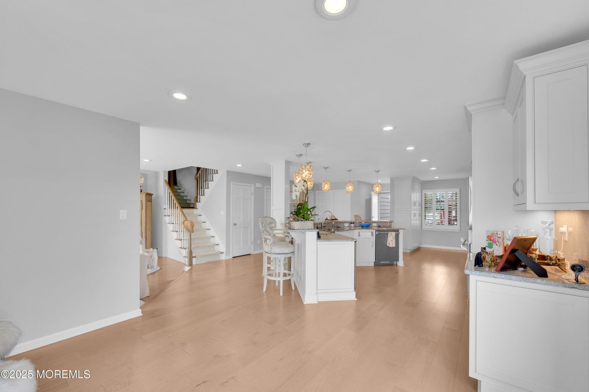 Interior, Kitchen, Pendant Lights, Recessed Lighting, Wood Texture Flooring