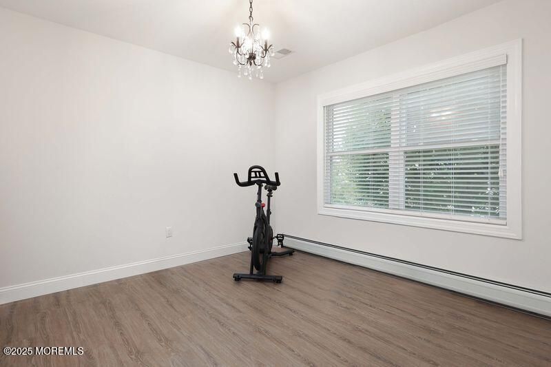Chandelier, Fitness Equipment, Interior, Wood Texture Flooring