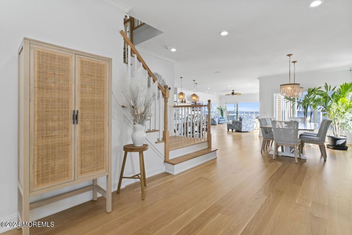 Chandelier, Dining room, Interior, Pendant Lights, Recessed Lighting, Wood Texture Flooring