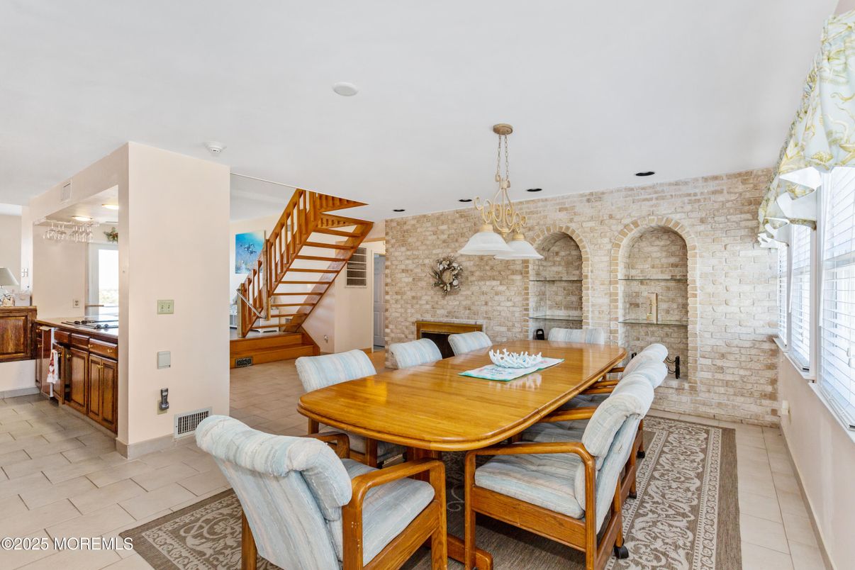 Dining room, Interior, Pendant Lights, Stone Walls