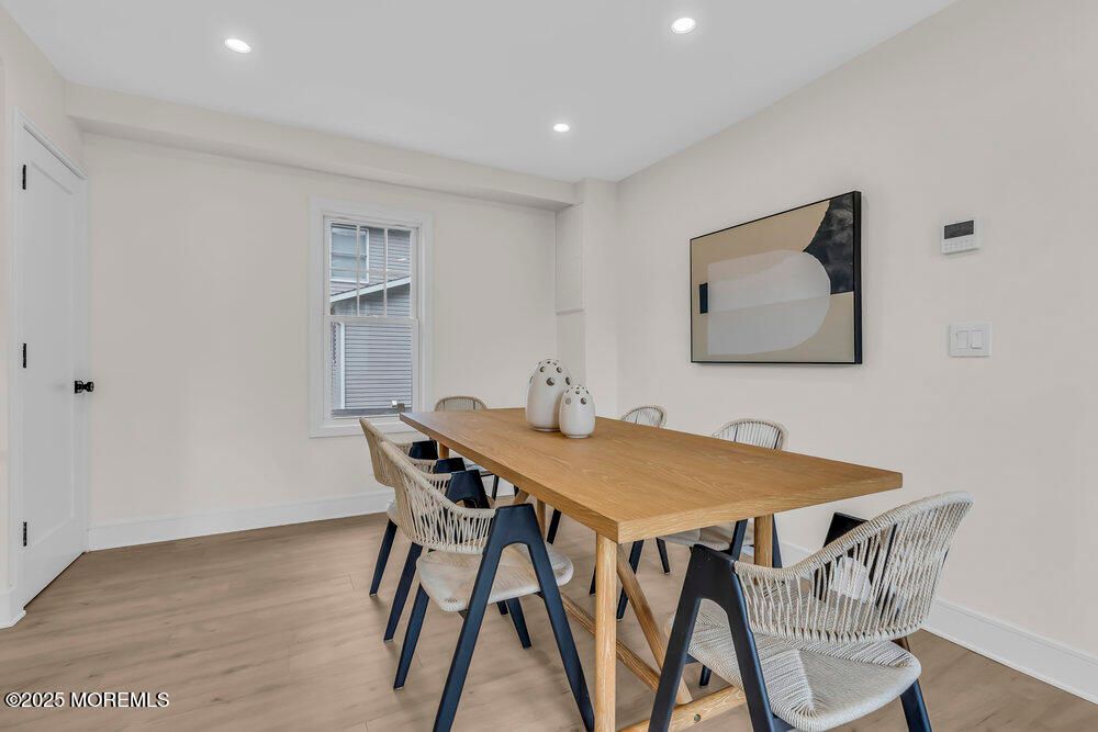 Dining room, Interior, Recessed Lighting, Wood Texture Flooring