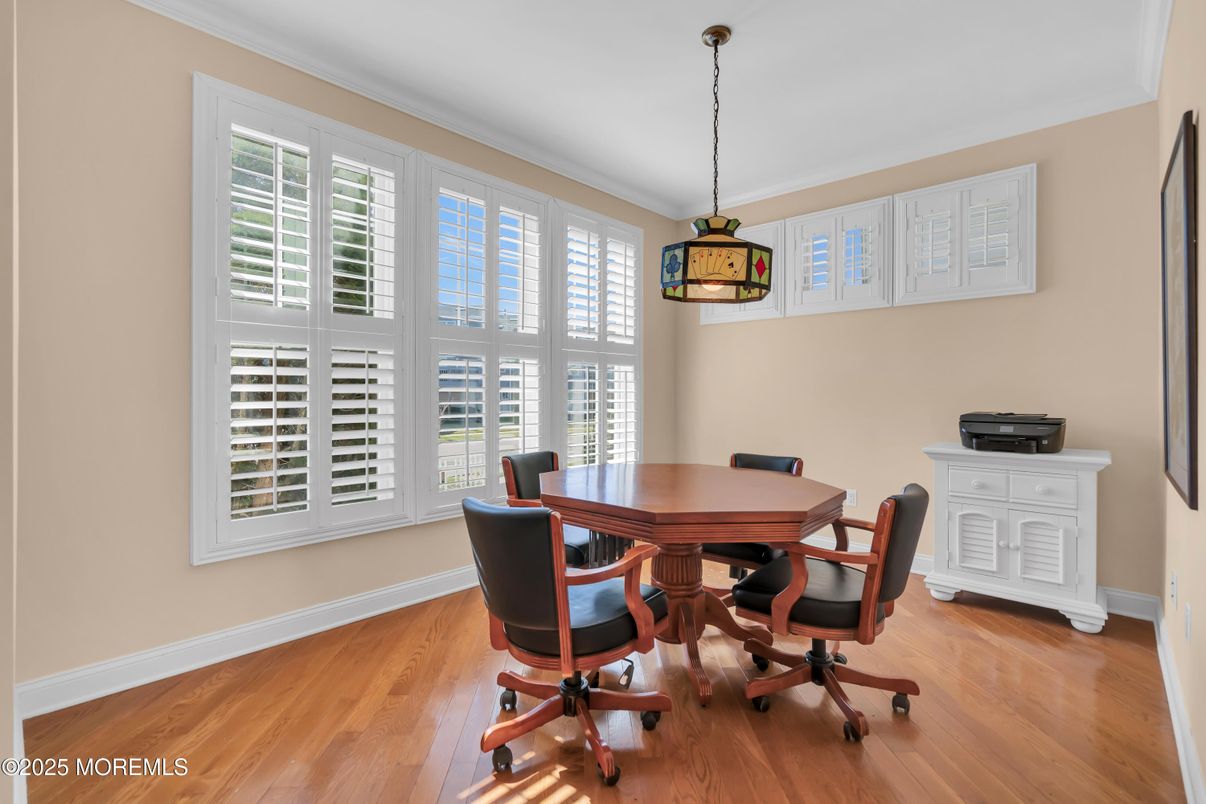 Dining room, Interior, Pendant Lights, Wood Texture Flooring