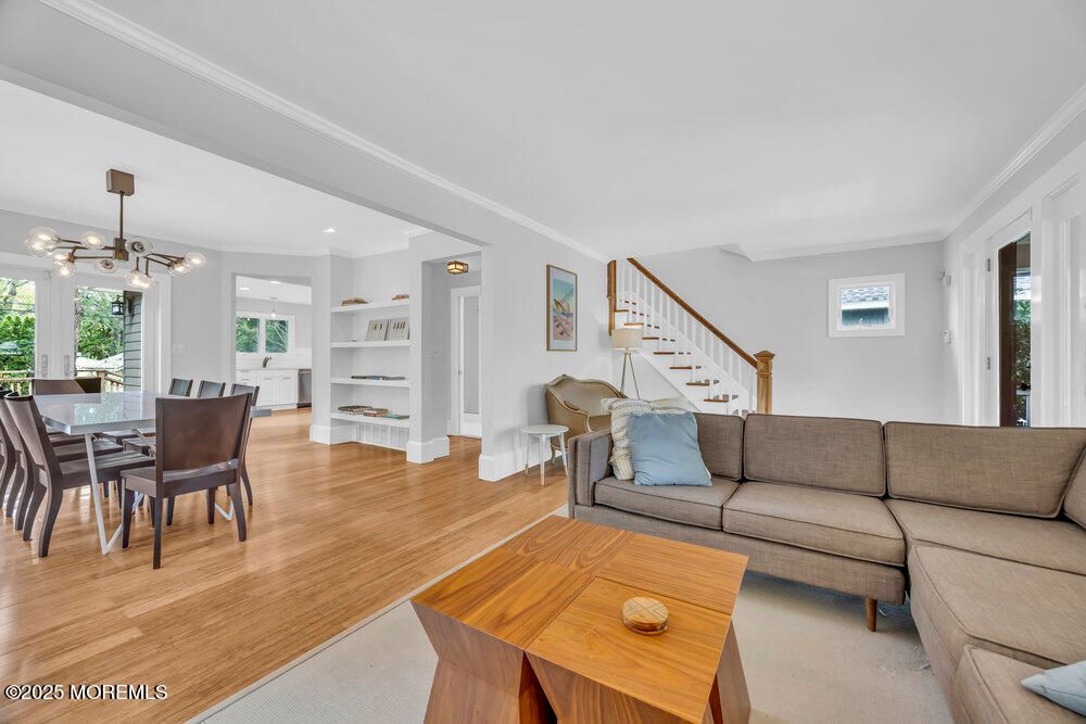 Dining room, Interior, Living room, Pendant Lights, Wood Texture Flooring