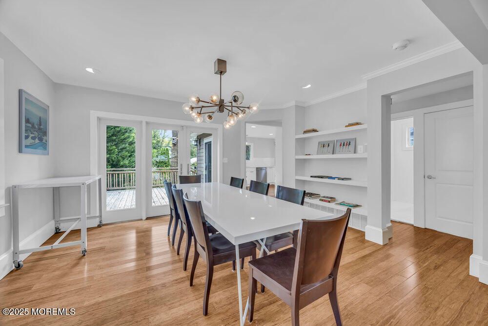 Dining room, Interior, Pendant Lights, Recessed Lighting, Wood Texture Flooring