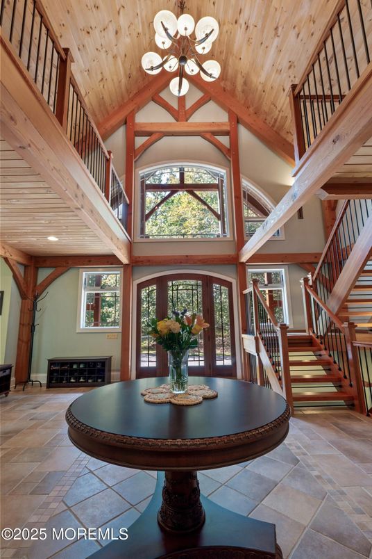 Chandelier, Interior, Wooden Beams, Wooden Ceilings