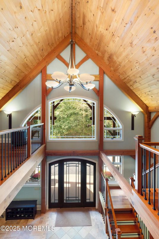 Chandelier, Interior, Wooden Beams, Wooden Ceilings