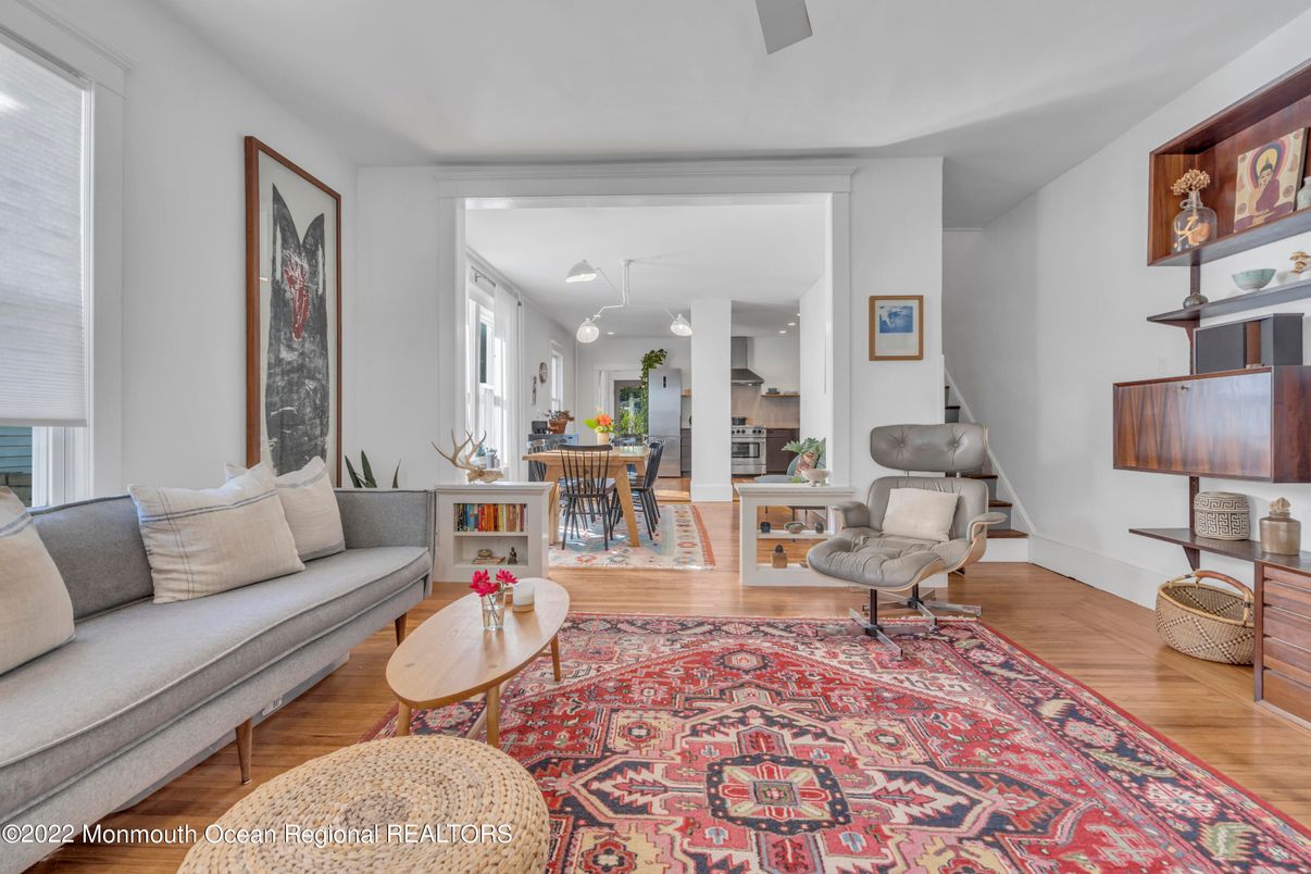 Dining room, Interior, Kitchen, Living room, Recessed Lighting, Wood Texture Flooring