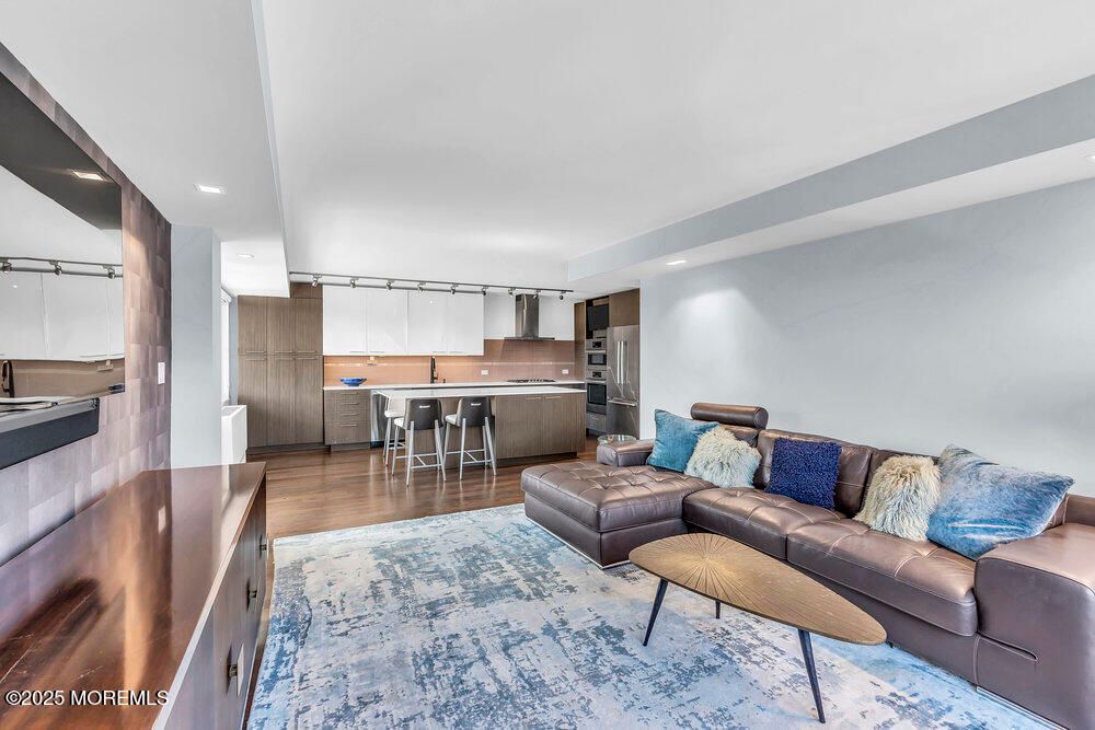 Interior, Kitchen, Living room, Recessed Lighting, Stainless Steel Appliances, Wood Texture Flooring