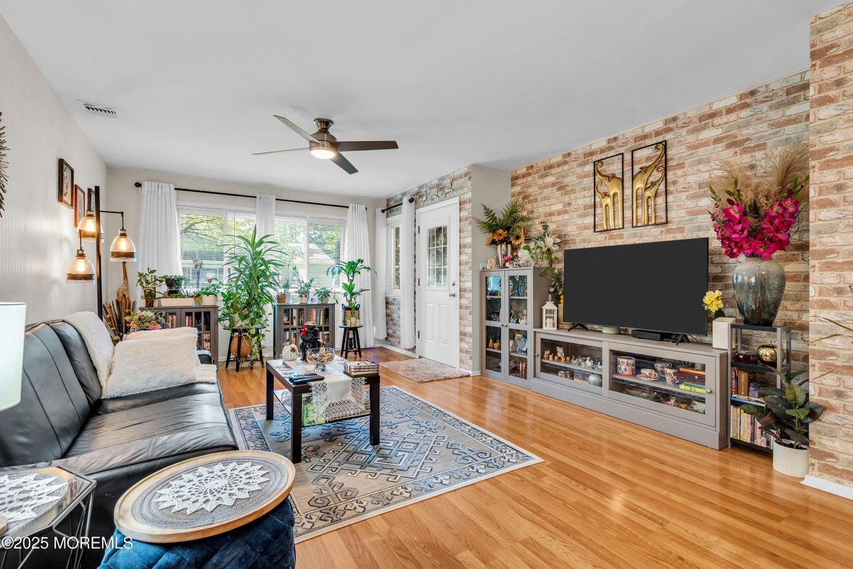 Interior, Living room, Stone Walls, Wood Texture Flooring