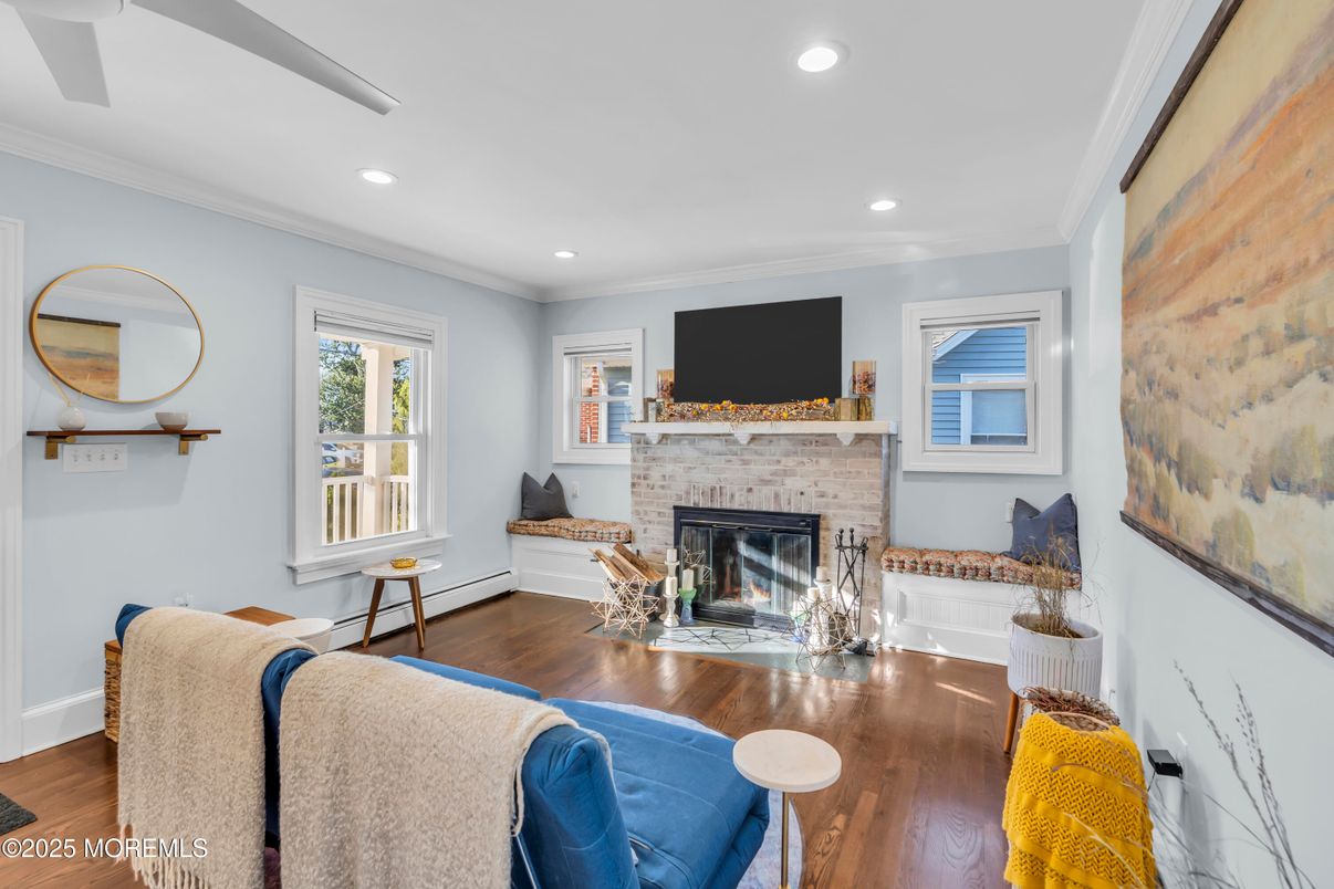 Fireplace, Interior, Recessed Lighting, Wood Texture Flooring