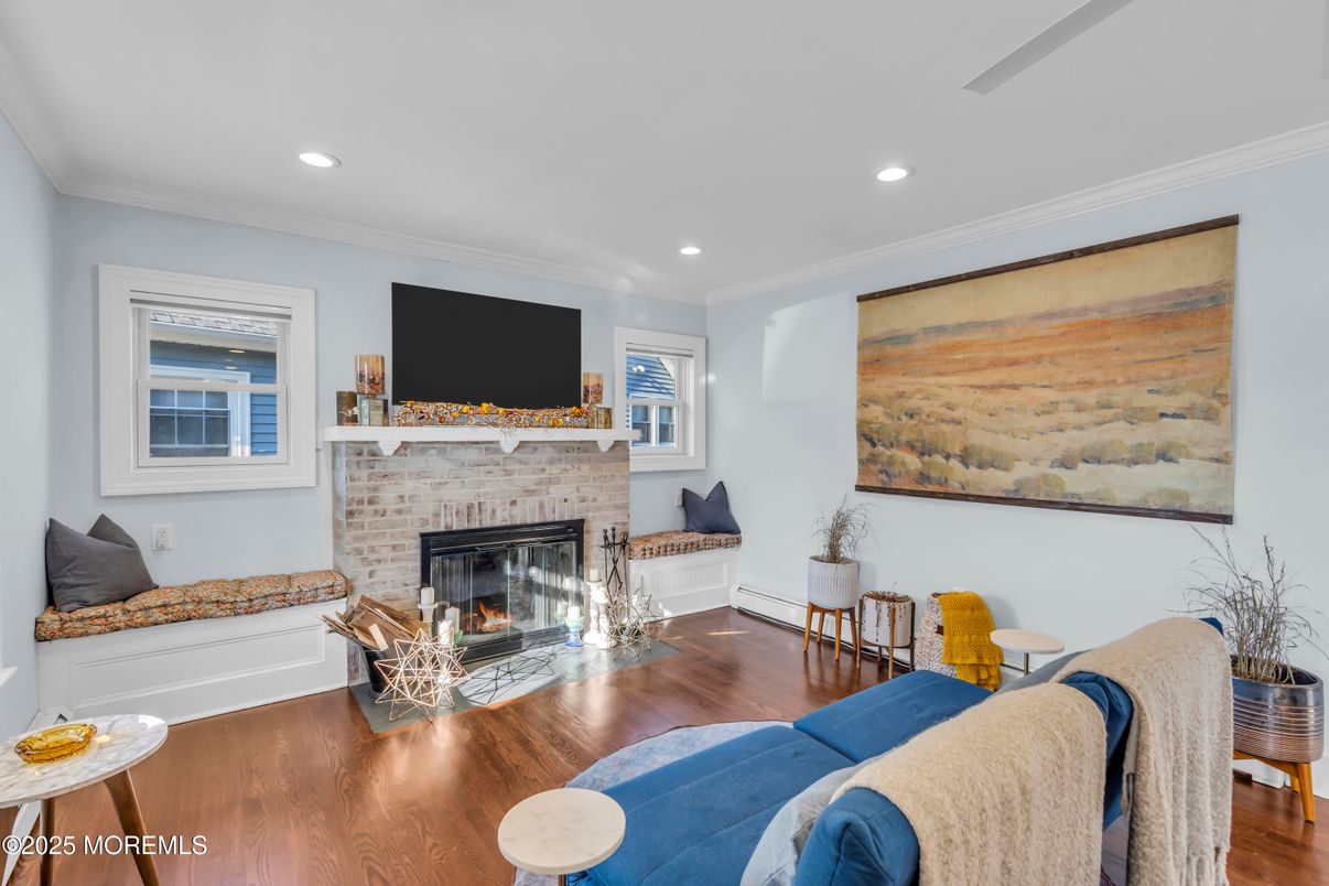Fireplace, Interior, Recessed Lighting, Wood Texture Flooring