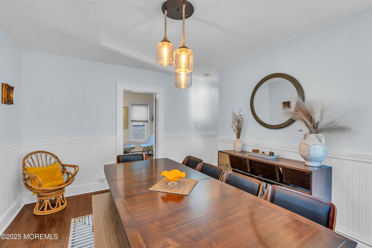 Dining room, Interior, Pendant Lights, Wood Texture Flooring