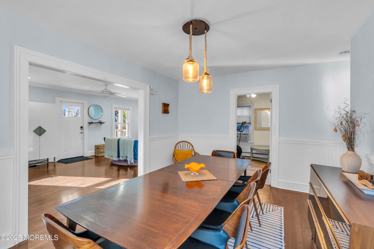 Dining room, Interior, Pendant Lights, Wood Texture Flooring