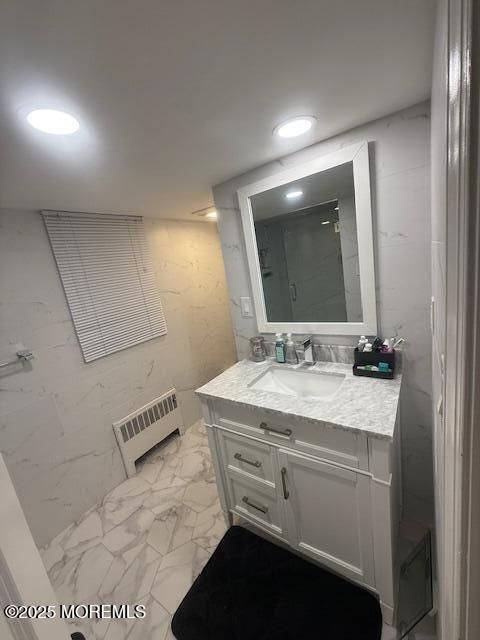 Bathroom, Dual Sink Vanities, Interior, Marble, Recessed Lighting