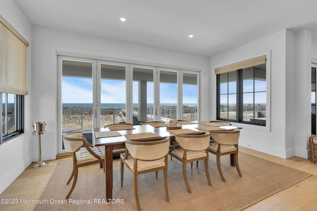 Dining room, Interior, Recessed Lighting, Water, Wood Texture Flooring