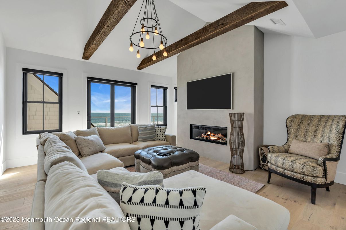 Fireplace, Interior, Living room, Water, Wooden Beams, Wood Texture Flooring