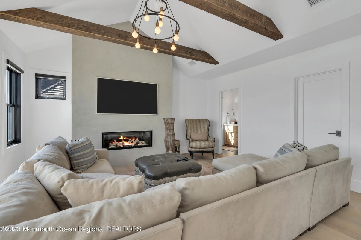 Fireplace, Interior, Living room, Pendant Lights, Wooden Beams, Wood Texture Flooring