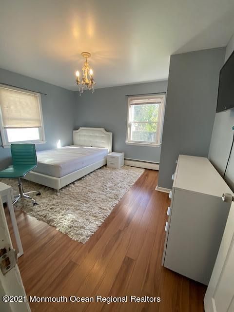Bedroom, Chandelier, Interior, Wood Texture Flooring