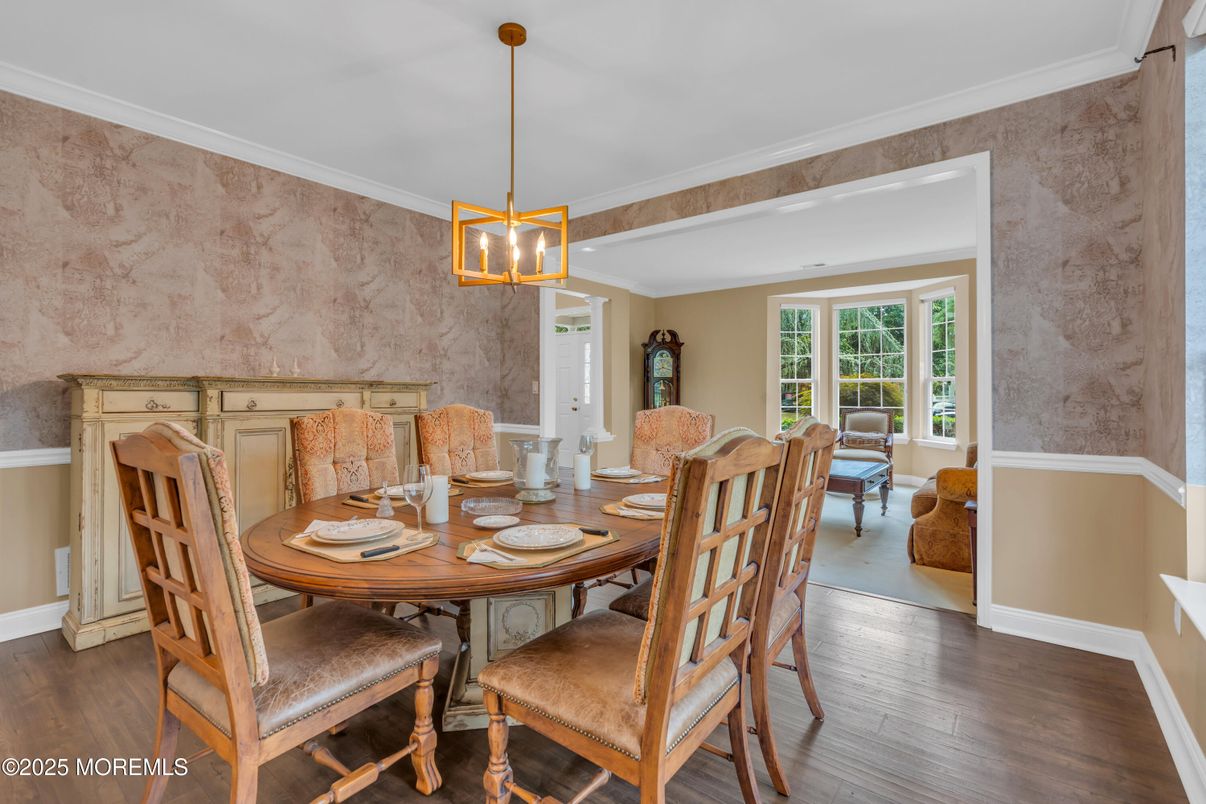 Dining room, Interior, Pendant Lights, Wood Texture Flooring