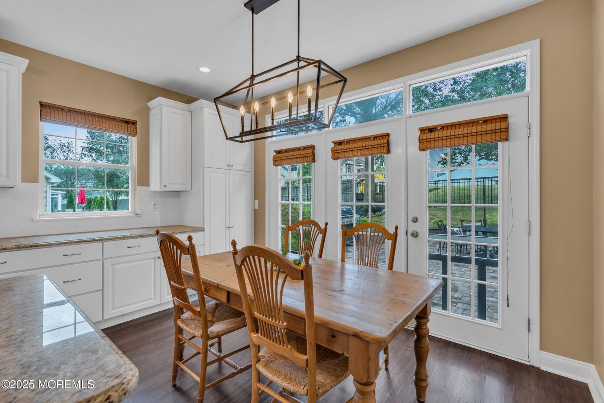 Dining room, Interior, Pendant Lights, Recessed Lighting, Wood Texture Flooring